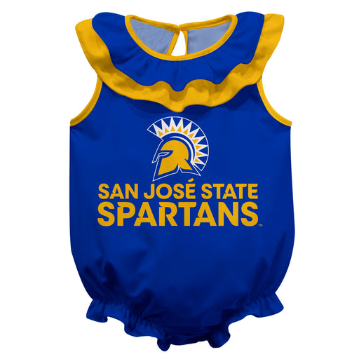 San Jose State University Spartans Blue and Gold Sleeveless Ruffle Onesie Logo Bodysuit