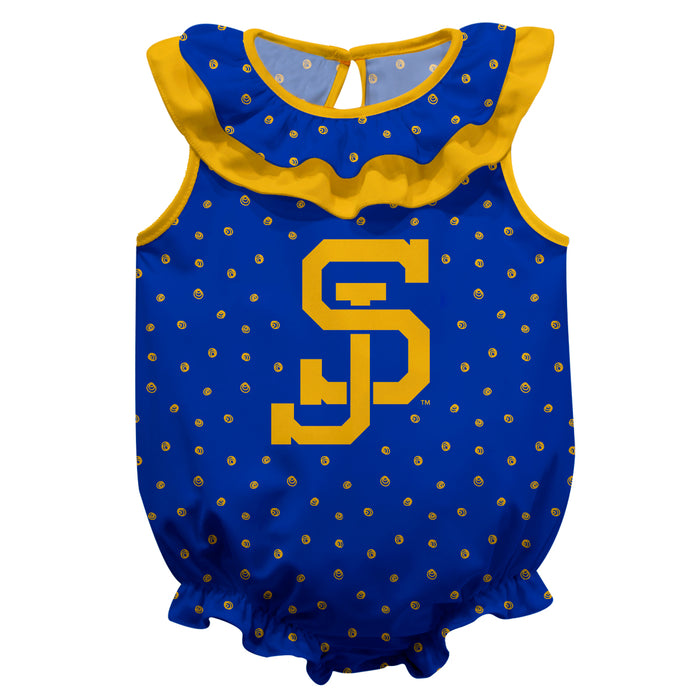 San Jose State Spartans Swirls Blue Sleeveless Ruffle Onesie Logo Bodysuit