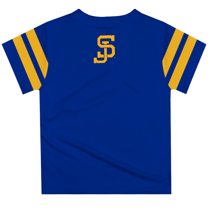 San Jose State University Spartans Vive La Fete Boys Game Day Blue Short Sleeve Tee with Stripes on Sleeves - Vive La Fête - Online Apparel Store