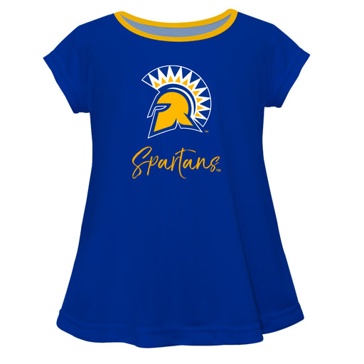 San Jose State Spartans Vive La Fete Girls Game Day Short Sleeve Blue Top with School Logo and Name - Vive La Fête - Online Apparel Store