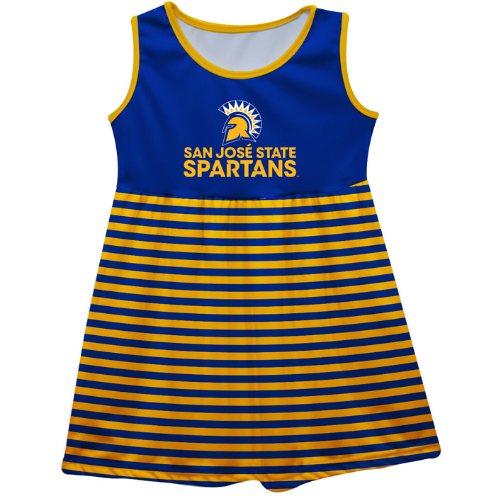 San Jose State University Spartans Vive La Fete Girls Game Day Sleeveless Tank Dress Solid Blue Logo Stripes on Skirt - Vive La Fête - Online Apparel Store