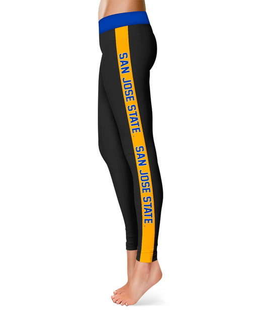San Jose State University Spartans Gold Stripe Black Leggings - Vive La Fête - Online Apparel Store