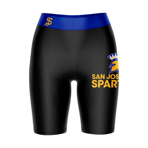 San Jose State Spartans Vive La Fete Game Day Logo on Thigh and Waistband Black and Blue Women Bike Short 9 Inseam"