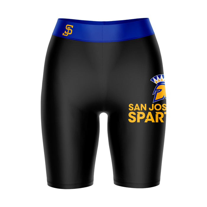 San Jose State Spartans Vive La Fete Game Day Logo on Thigh and Waistband Black and Blue Women Bike Short 9 Inseam"