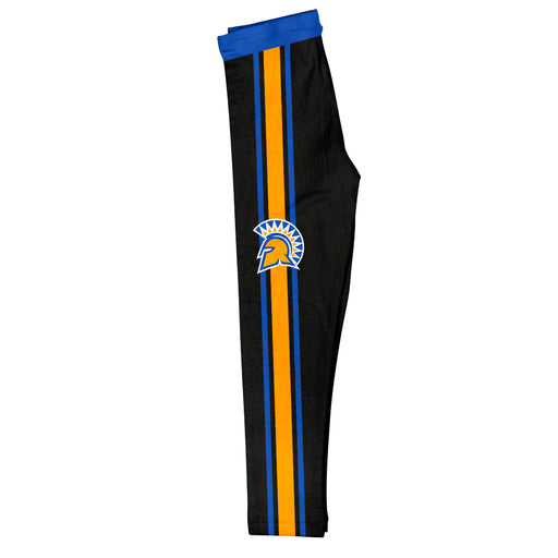 San Jose State University Spartans Vive La Fete Girls Game Day Black with Blue Stripes Leggings Tights