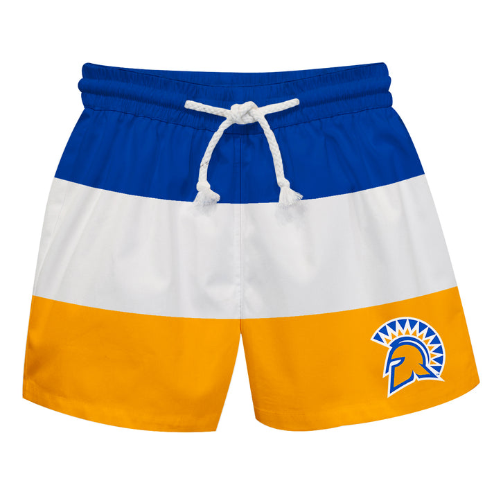 San Jose State Spartans Vive La Fete Blue White Gold Stripes Swimtrunks V1