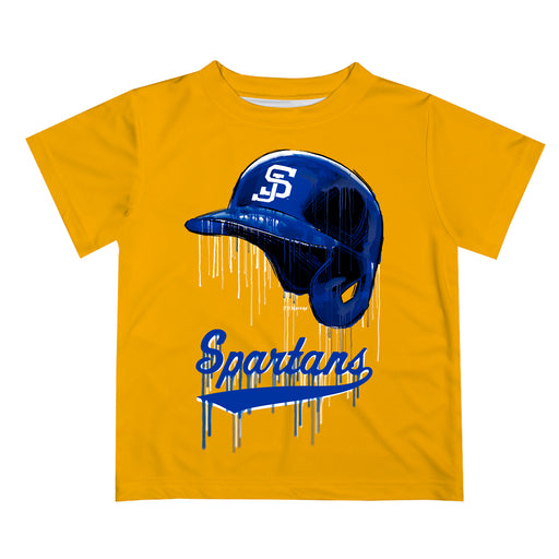 San Jose State Spartans Original Dripping Baseball Helmet Gold T-Shirt by Vive La Fete