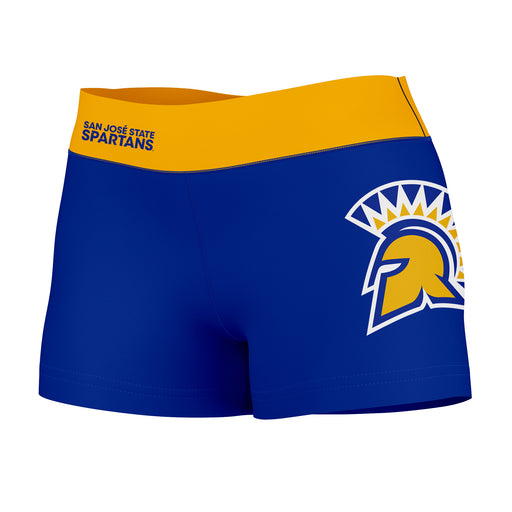 San Jose State Spartans Vive La Fete Logo on Thigh & Waistband Blue Gold Women Yoga Booty Workout Shorts 3.75 Inseam