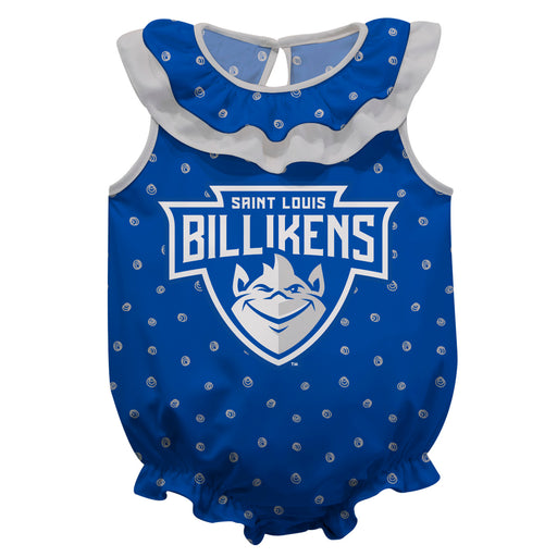 Saint Louis Billikens SLU Swirls Blue Sleeveless Ruffle Onesie Logo Bodysuit
