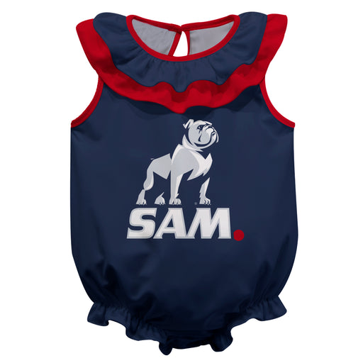 Samford University Bulldogs Navy Sleeveless Ruffle Onesie Logo Bodysuit by Vive La Fete