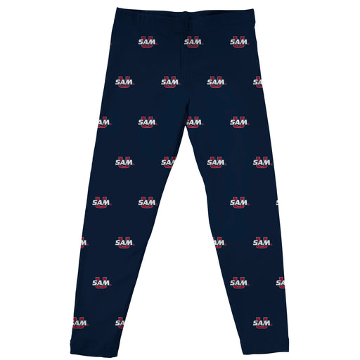 Samford Bulldogs Vive La Fete Girls Game Day All Over Logo Elastic Waist Classic Play Navy Leggings Tights