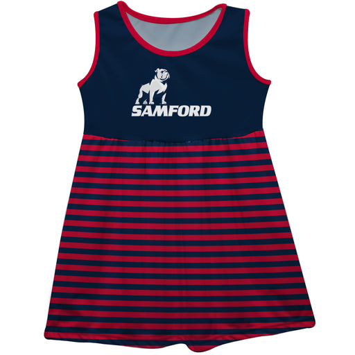 Samford University Bulldogs Red and Navy Sleeveless Tank Dress with Stripes on Skirt by Vive La Fete