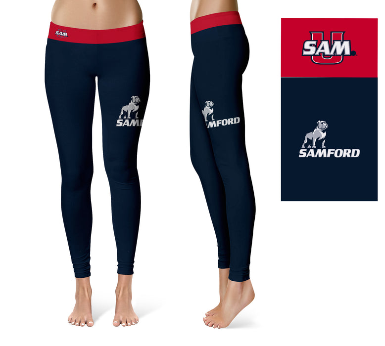 Samford University Bulldogs Vive La Fete Game Day Collegiate Logo on Thigh Navy Women Yoga Leggings 2.5 Waist Tights - Vive La Fête - Online Apparel Store