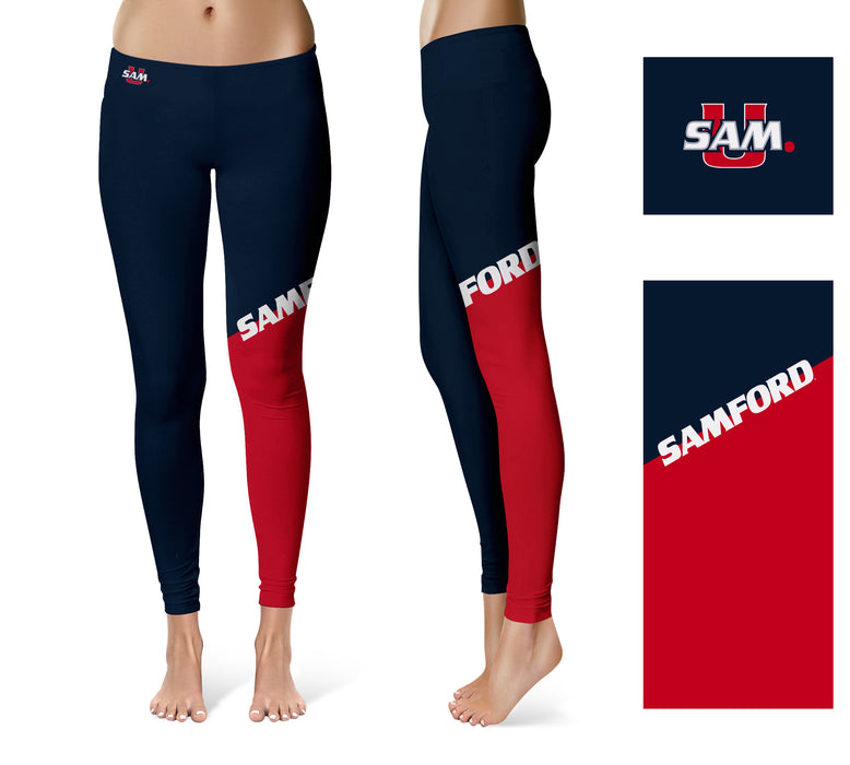 Samford Bulldogs Vive La Fete Game Day Collegiate Leg Color Block Women Navy Red Yoga Leggings - Vive La Fête - Online Apparel Store