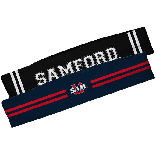 Samford Bulldogs Vive La Fete Girls Women Game Day Set of 2 Stretch Headbands Headbands Logo Navy and Name Black