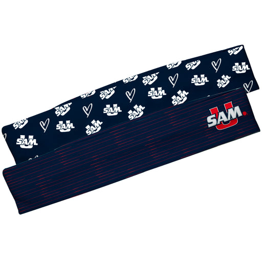 Samford Bulldogs Vive La Fete Girls Women Game Day Set of 2 Stretch Headbands Repeat Logo Navy and Logo