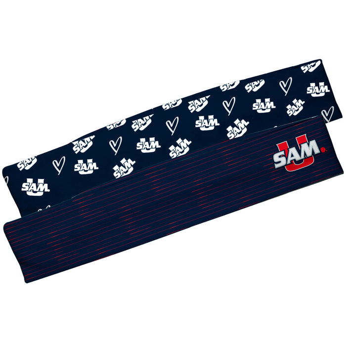 Samford Bulldogs Vive La Fete Girls Women Game Day Set of 2 Stretch Headbands Repeat Logo Navy and Logo