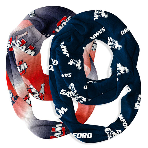 Samford Bulldogs Vive La Fete All Over Logo Game Day Collegiate Women Set of 2 Light Weight Ultra Soft Infinity Scarfs