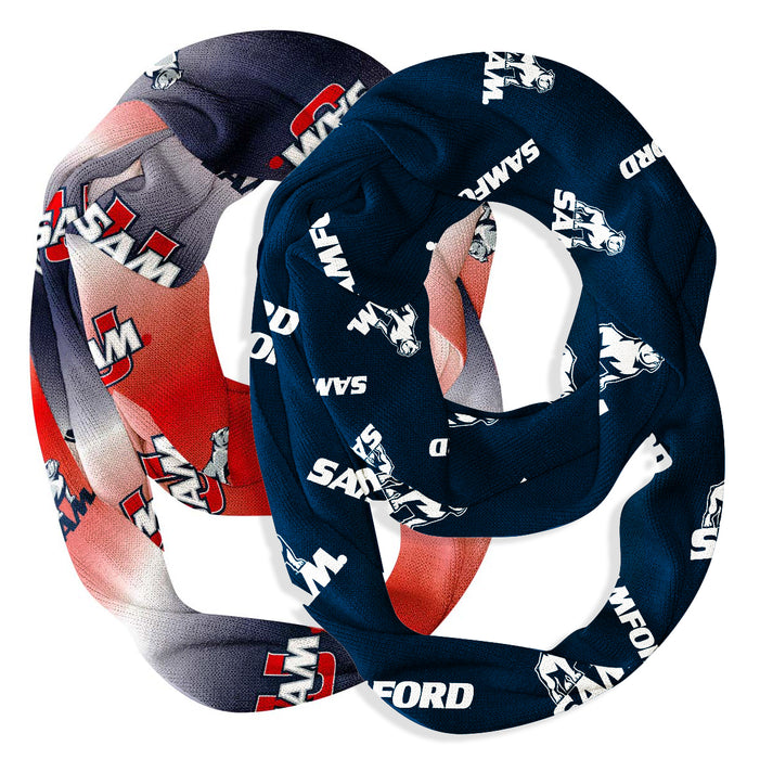 Samford Bulldogs Vive La Fete All Over Logo Game Day Collegiate Women Set of 2 Light Weight Ultra Soft Infinity Scarfs