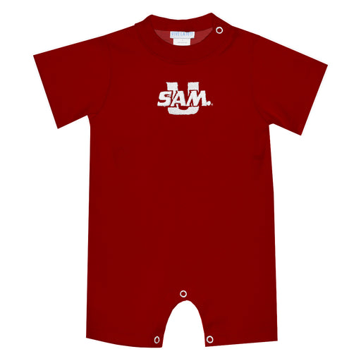 Samford University Bulldogs Embroidered Red Knit Short Sleeve Boys Romper