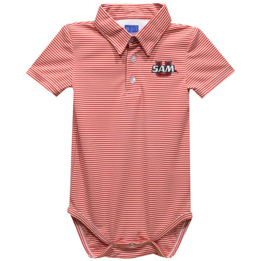 Samford University Bulldogs Embroidered Red Cardinal Stripe Knit Boys Polo Bodysuit