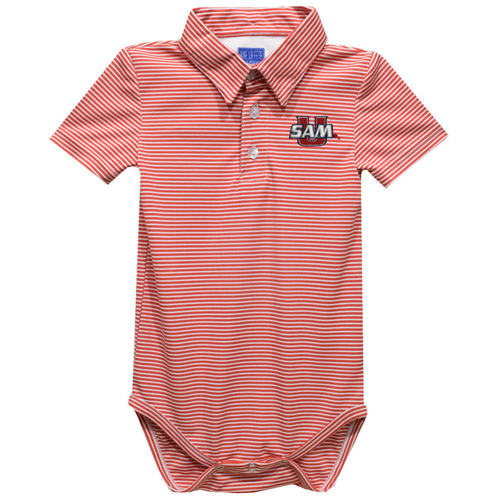 Samford University Bulldogs Embroidered Red Cardinal Stripe Knit Boys Polo Bodysuit