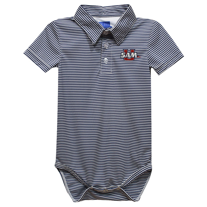 Samford University Bulldogs Embroidered Navy Stripe Knit Polo Onesie
