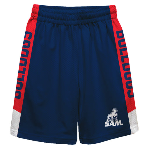 Samford Bulldogs Vive La Fete Game Day Navy Stripes Boys Solid Red Athletic Mesh Short