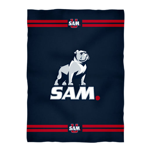 Samford Bulldogs Vive La Fete Game Day Warm Lightweight Fleece Navy Throw Blanket 40 x 58 Logo and Stripes