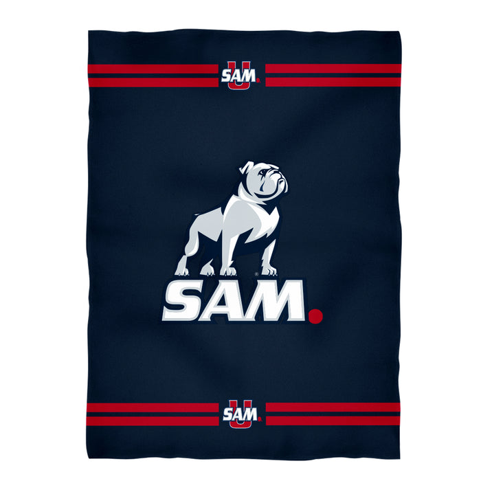 Samford Bulldogs Vive La Fete Game Day Warm Lightweight Fleece Navy Throw Blanket 40 x 58 Logo and Stripes