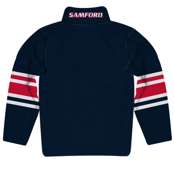 Samford Bulldogs Vive La Fete Game Day Navy Quarter Zip Pullover Stripes on Sleeves - Vive La Fête - Online Apparel Store