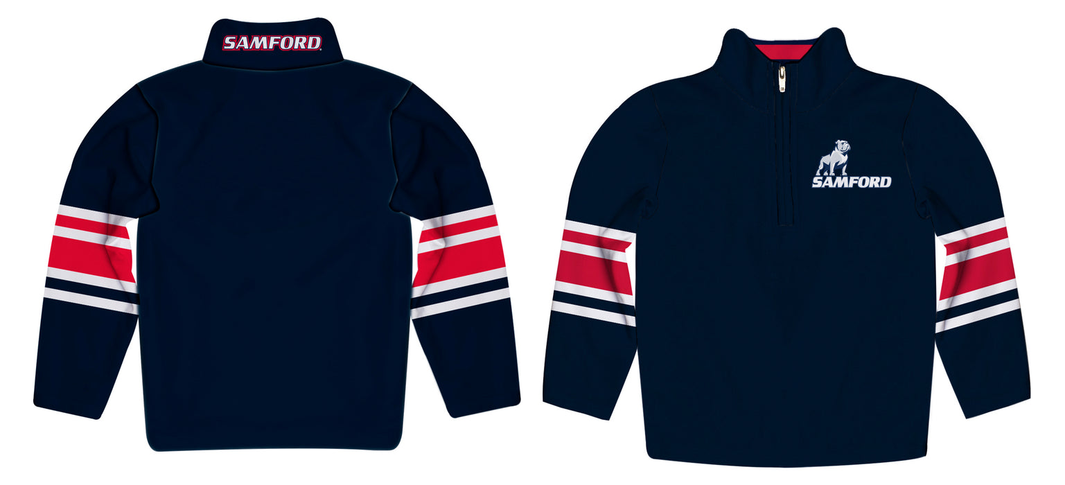 Samford Bulldogs Vive La Fete Game Day Navy Quarter Zip Pullover Stripes on Sleeves - Vive La Fête - Online Apparel Store