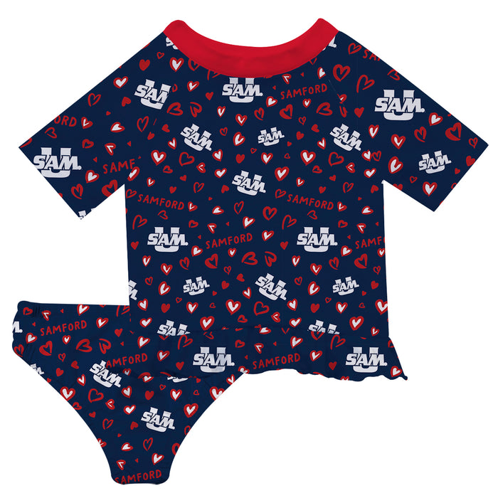 Samford University Bulldogs Vive La Fete All Over Logo Navy Long Sleeve Bikini Set