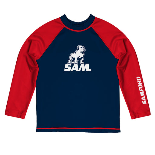 Samford Bulldogs Vive La Fete Logo Navy Red  Long Sleeve Raglan Rashguard