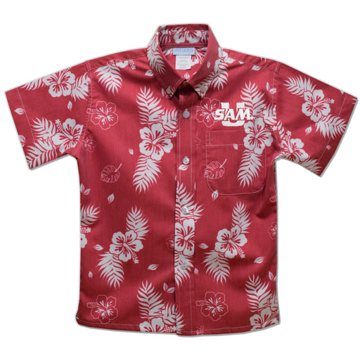 Samford University Bulldogs Red Hawaiian Short Sleeve Button Down Shirt