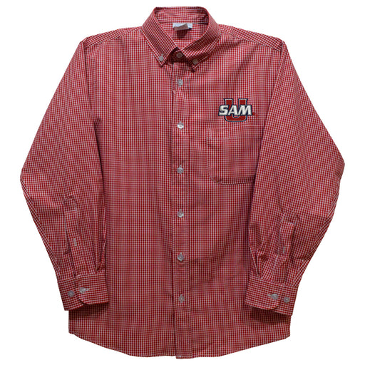 Samford University Bulldogs Embroidered Red Cardinal Gingham Long Sleeve Button Down