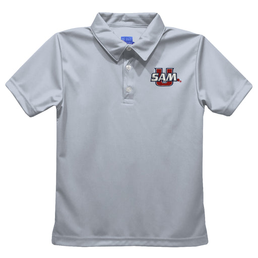 Samford University Bulldogs Embroidered Gray Short Sleeve Polo Box Shirt