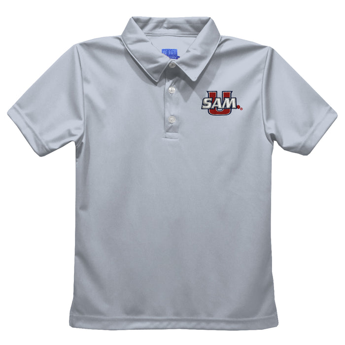 Samford University Bulldogs Embroidered Gray Short Sleeve Polo Box Shirt