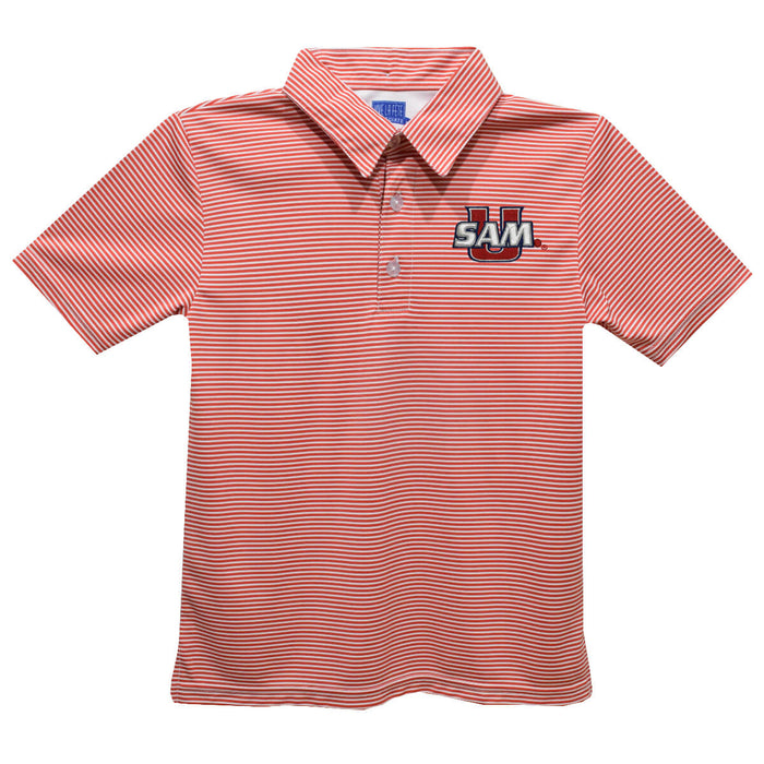 Samford University Bulldogs Embroidered Red Cardinal Stripes Short Sleeve Polo Box Shirtt