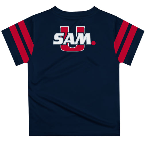 Samford Bulldogs Vive La Fete Boys Game Day Navy Short Sleeve Tee with Stripes on Sleeves - Vive La Fête - Online Apparel Store
