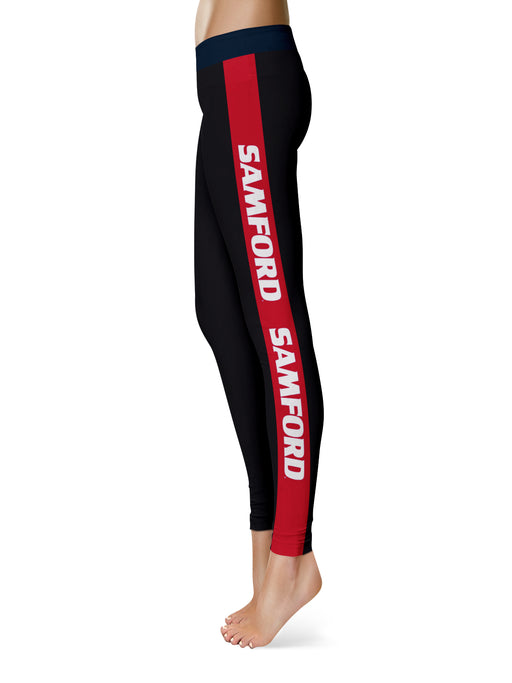 Samford University Bulldogs Vive La Fete Game Day Collegiate Red Stripes Women Black Yoga Leggings 2 Waist Tights - Vive La Fête - Online Apparel Store