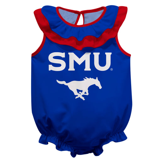 SMU Mustangs Blue Sleeveless Ruffle Onesie Logo Bodysuit by Vive La Fete