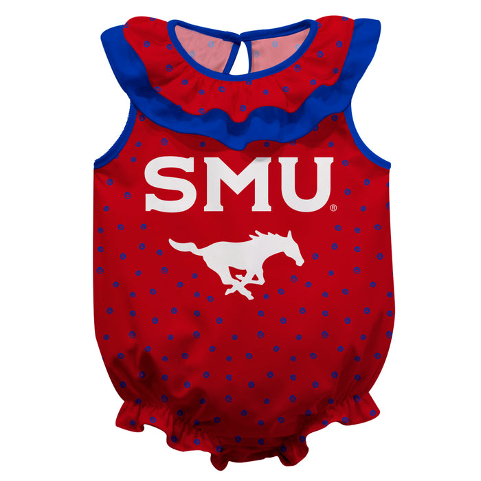 SMU Mustangs Swirls Red Sleeveless Ruffle Onesie Logo Bodysuit