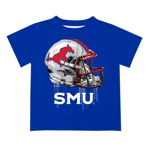 Southern Methodist Mustangs Original Dripping Football Helmet Blue T-Shirt by Vive La Fete
