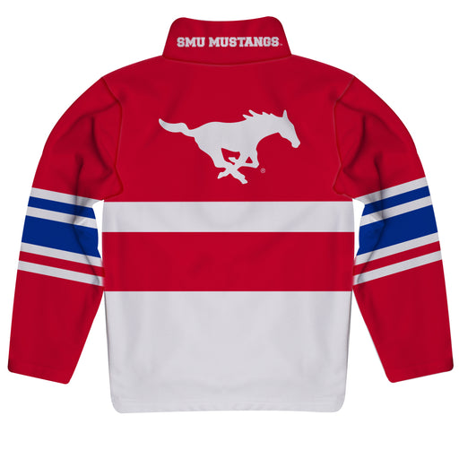 SMU Mustangs Logo Stripes Red Long Sleeve Quarter Zip Sweatshirt - Vive La Fête - Online Apparel Store