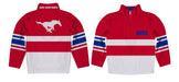 SMU Mustangs Logo Stripes Red Long Sleeve Quarter Zip Sweatshirt - Vive La Fête - Online Apparel Store