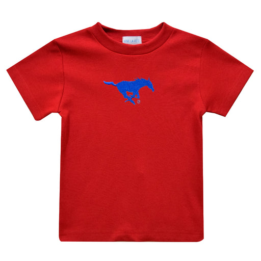 SMU Embroidered Red Knit Short Sleeve Boys Tee Shirt - Vive La Fête - Online Apparel Store