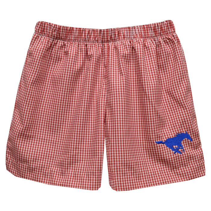 SMU Mustangs Embroidered Red Gingham Pull On Short