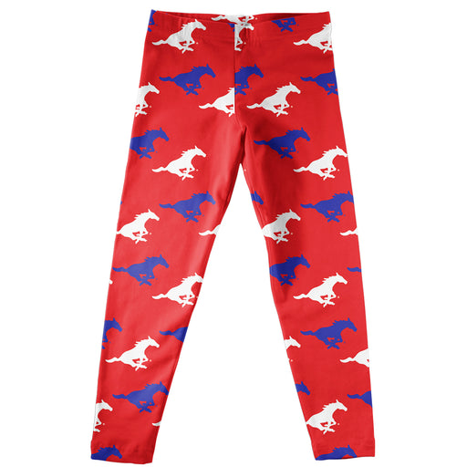SMU Mustangs All Over Logo Red Leggings - Vive La Fête - Online Apparel Store