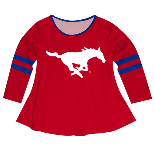 SMU Mustangs Big Logo Red Stripes Long Sleeve Girls Laurie Top - Vive La Fête - Online Apparel Store